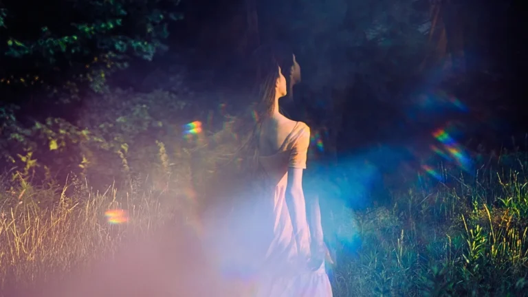 dreamy woman in forest